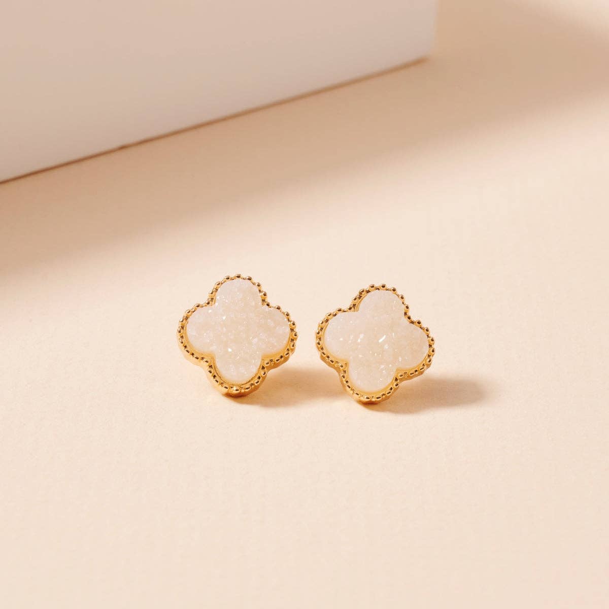 Mini Druzy Clover Stud Earrings