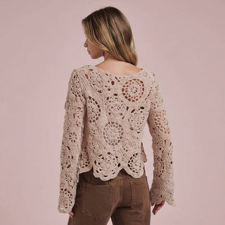 Women's Crochet Lace Looking Chenille Knit Boho Fall Sweater Top
