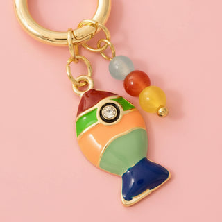 Vibrant Stripe Fish and Bead Charm Hoop Earrings