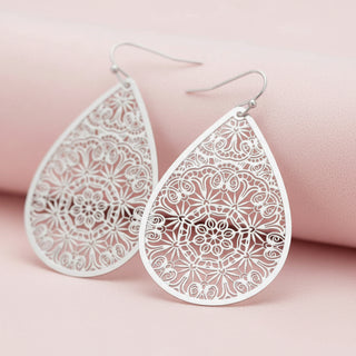 Filigree Brass Metal Teardrop Dangle Earrings