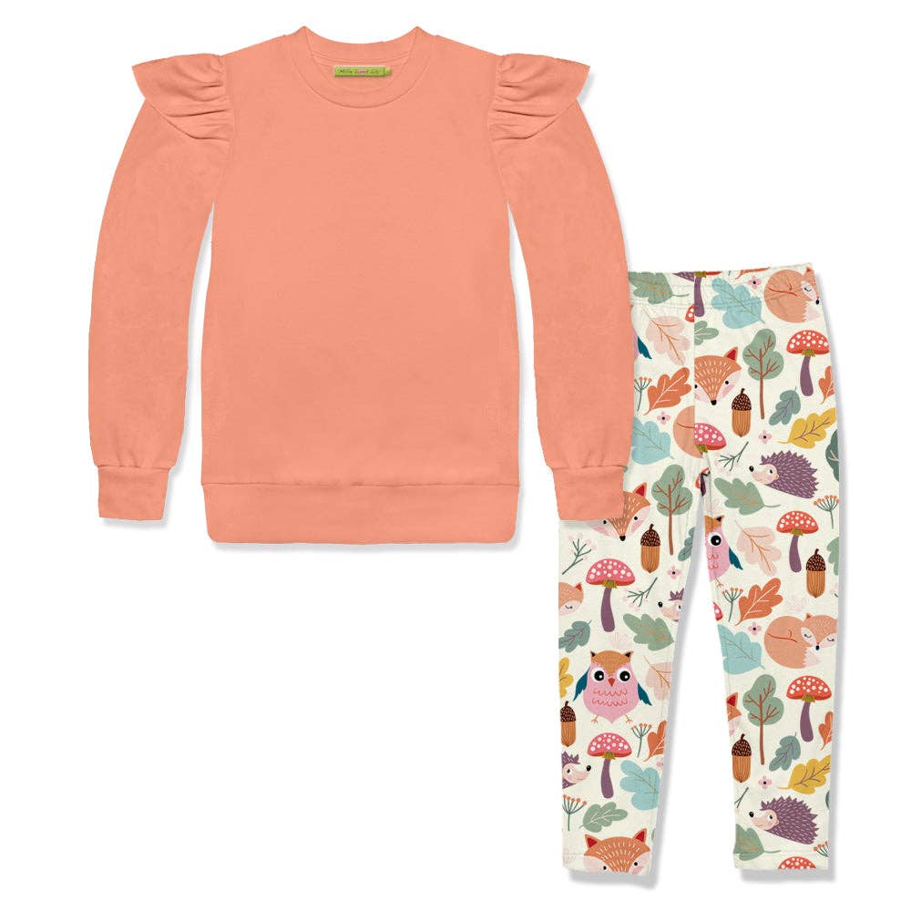 Girls Coral Ruffle-Trim Sweatshirt & Woodland Leggings