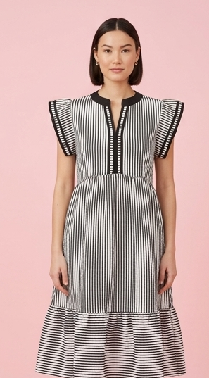 Ruffle Sleeve Stripe Midi Dress
