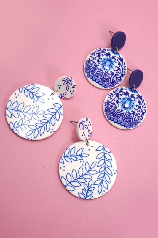 Toile Pattern Floral Drop Earrings
