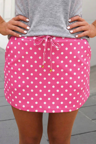 Polka Dot Print Drawstring Skort