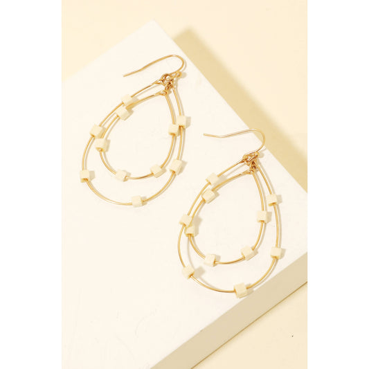 Square Beaded Layered Tear Dangle Earrings
