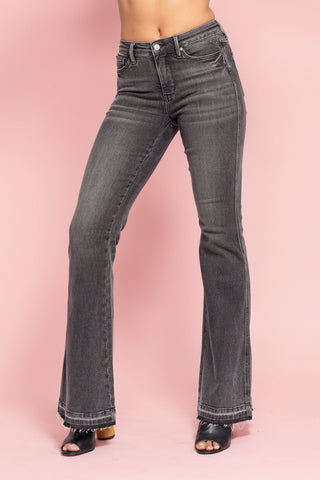 Judy Blue Mid-Rise Tummy Control Washed Gray Release Hem Flare Jeans