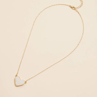Heart Druzy Stone Charm Short Necklace