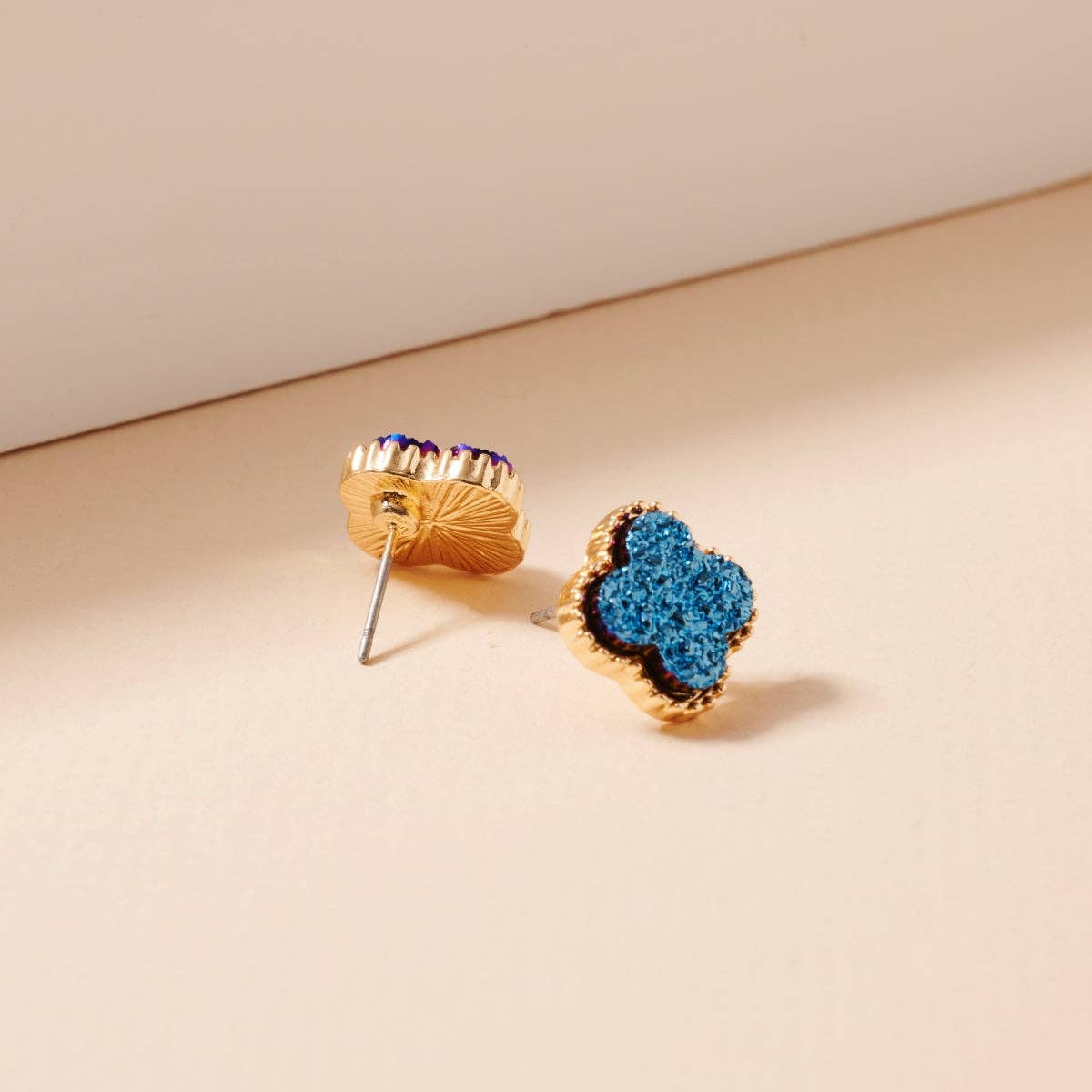 Mini Druzy Clover Stud Earrings