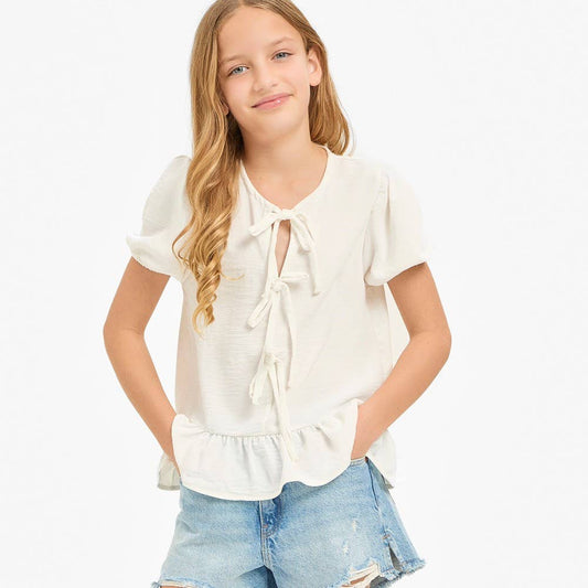 Ribbon Tie Front Ruffle Blouse