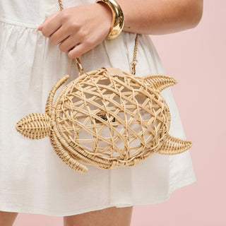 Leilani Woven Straw Turtle Crossbody Bag