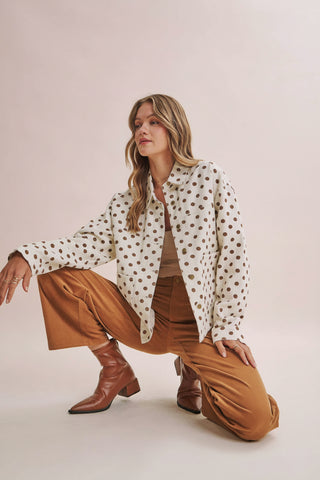 High Rise Wide Leg Stretch Corduroy Patch Pants