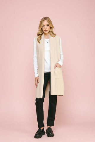 Women's Open-Front Shawl Collar Long Knit Vest