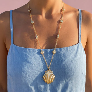 Shell and Starfish Station Scallop Pendant Necklace