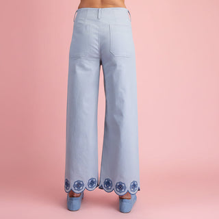 High-Waisted Scallop Hem Wide-Leg Pants