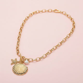 Coastal Charm Gold Starfish & Seashell Toggle Statement Necklace