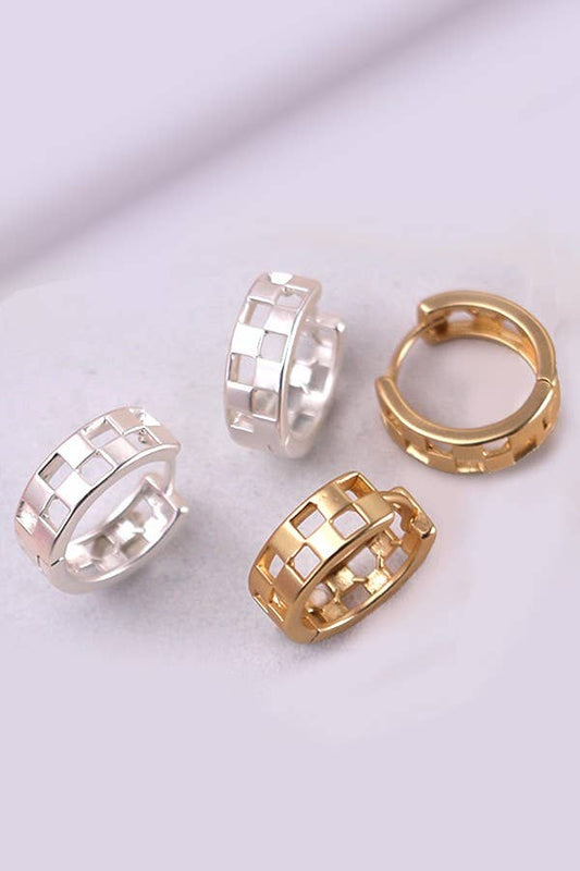 Mini Checkerboard Hoop Huggies – Silver & Gold