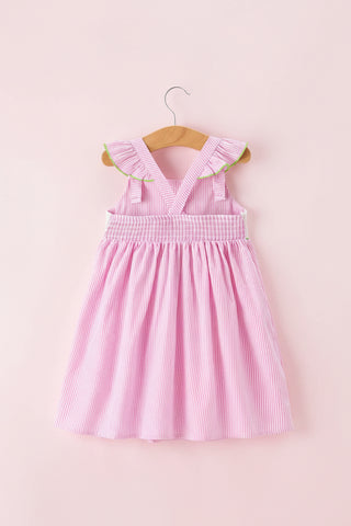 Turtle Smocked Pink Stripe Ruffle Dress