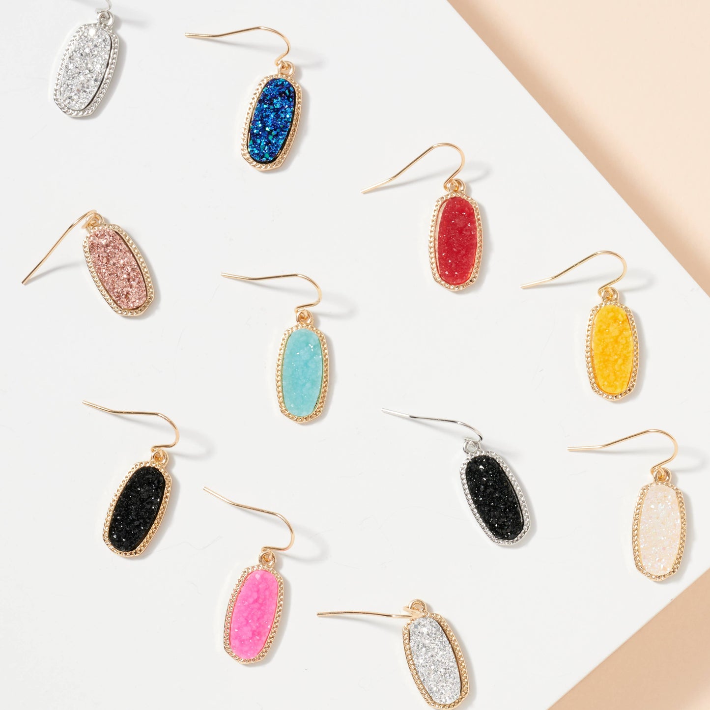 Oval Druzy Stone Drop Earrings
