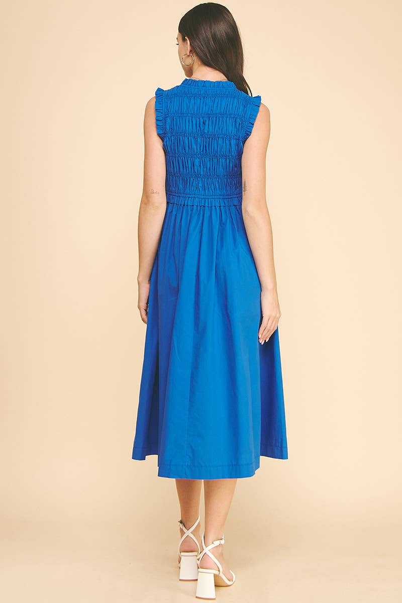 Front-Tie Detailed Smocking Midi Dress