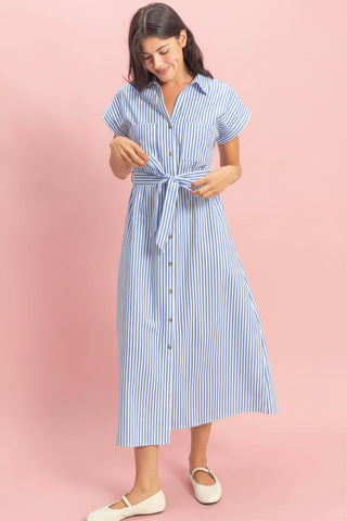 Striped Poplin Shirt Dress
