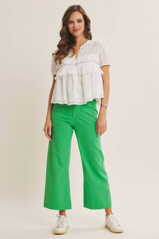 Stretch Cotton Linen High-Waist Ankle Pants