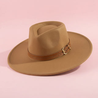 Double Belt Strap Wide Brim Fedora Hat