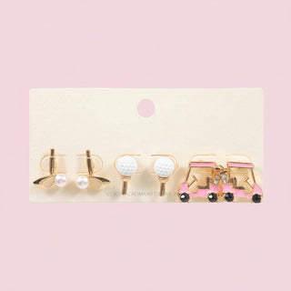 Golf Theme Stud Earrings Set
