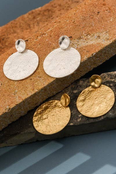 Hammered Double Circle Drop Earrings