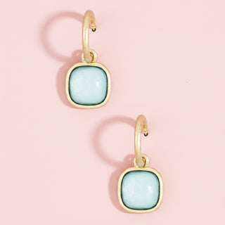 Cushion Resin Stone Drop Hoop Earrings