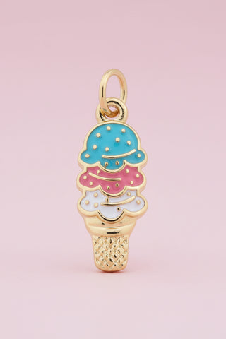 Triple Scoop Ice Cream Cone Charm in Red, White, & Blue