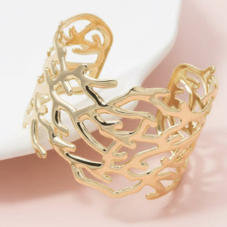 Golden Coral Branch Statement Cuff Bracelet