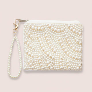 Elegant Pearl Beaded Clutch with Detachable Wrist Strap