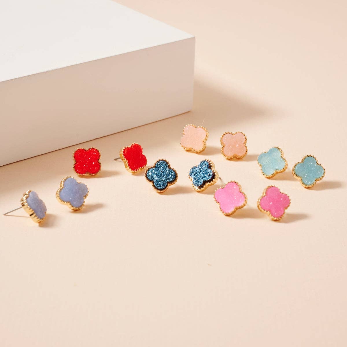 Mini Druzy Clover Stud Earrings
