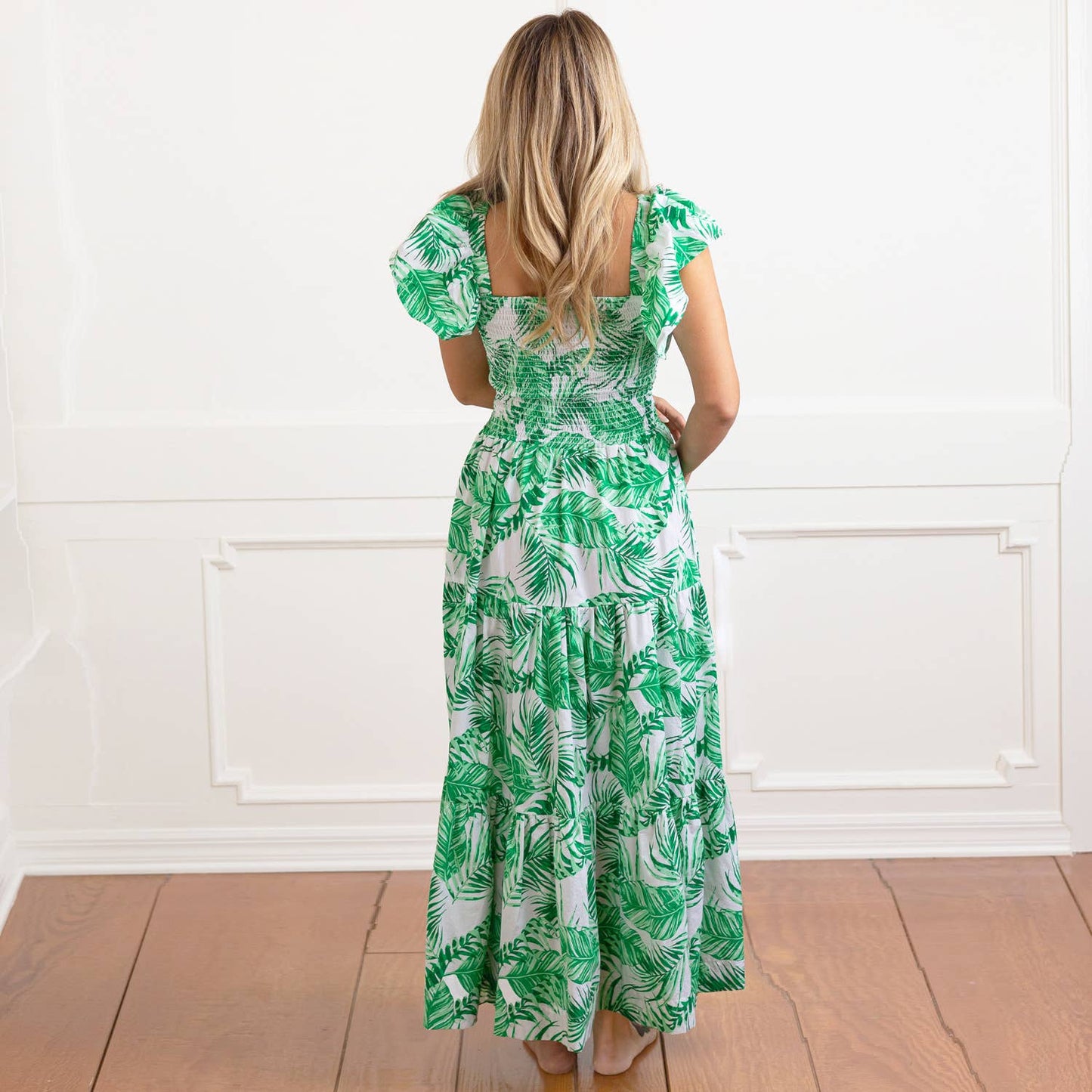Botanical Smocked Flutter Sleeve Dress