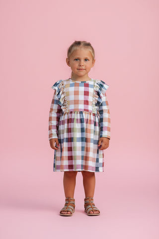 Fall Thanksgiving Plaid Long Sleeve Girls Dress