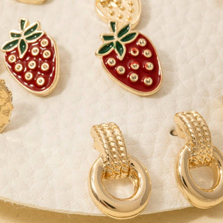 Enamel Metallic Fruit Stud And Hoop Earrings