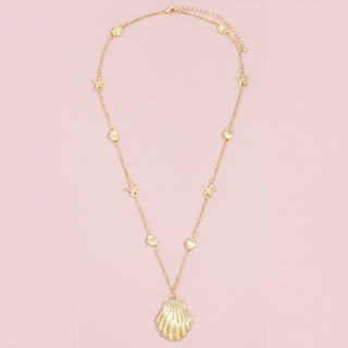 Shell and Starfish Station Scallop Pendant Necklace