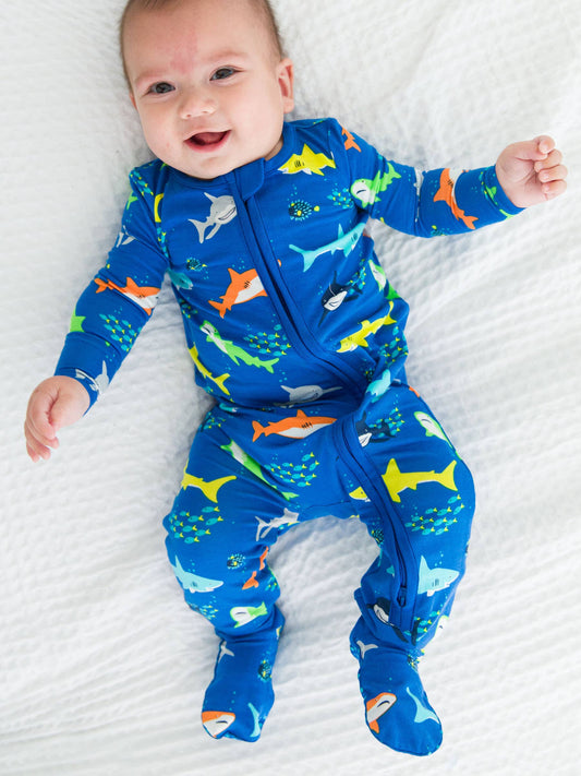 Baby Boys Happy Sharks Bamboo Viscose Footed One Piece Pajama