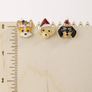 Christmas Santa Hat Puppy Dog Stud Earrings
