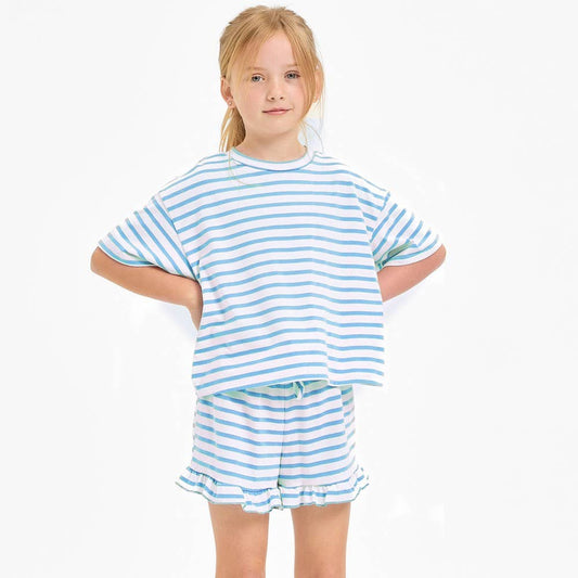 Stripe Crop Top and Ruffle Shorts Set