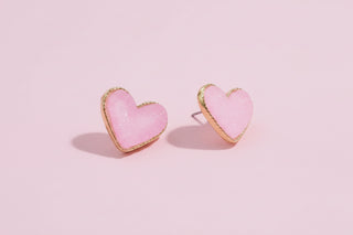Heart Druzy Stone Stud Earrings