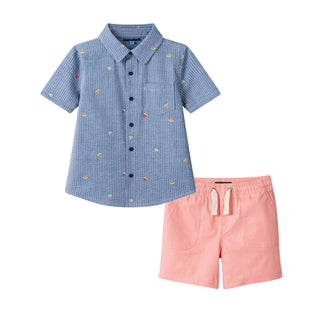 Boys&nbsp;Navy Watermelon Seersucker &amp; Coral Short Se