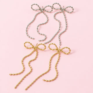 Bow Chain Fringe Tassel Drop Earrings