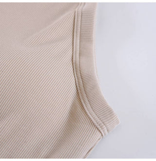 Basic Round Neck Halter Rib Knit Built-In Bra Tank Top