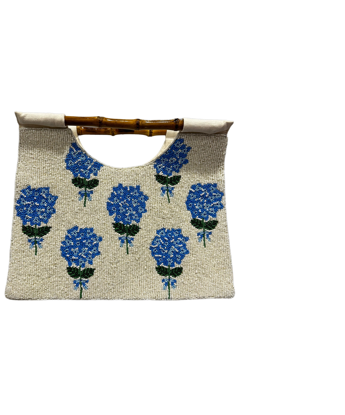 Narragansett Beaded Hydrangea Bag with Bamboo Handles