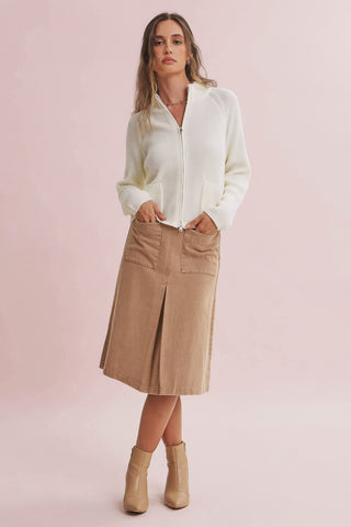 Women's 2-Way Zip Up Mock Neck Ribbed Sweater Jacket