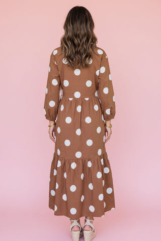 Polka Dot Button-Front Casual Shift Midi Dress