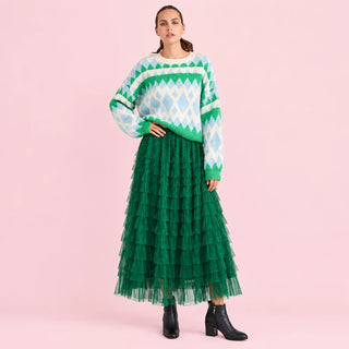 Tiered Ruffle Mesh Maxi Skirt