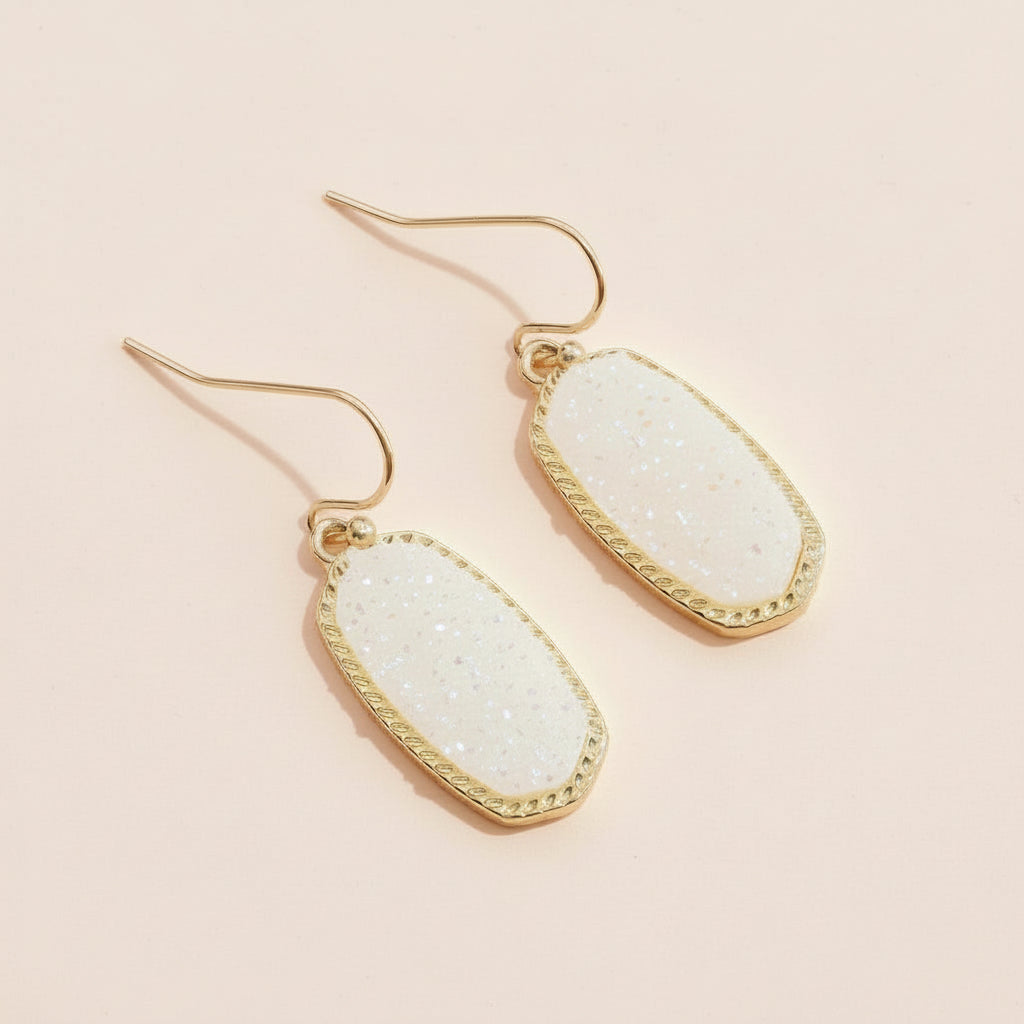 Oval Druzy Stone Drop Earrings