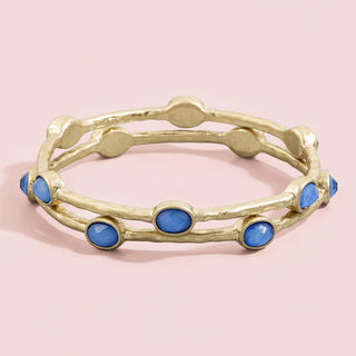 Oval Stone Station Hammered Bangle Set
